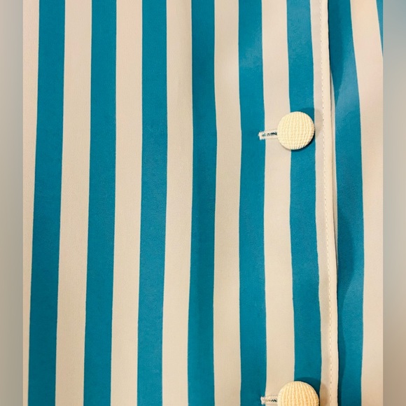 Vintage Handmade Blue White Striped Tunic Blouse Shirt Pockets - Picture 4 of 7